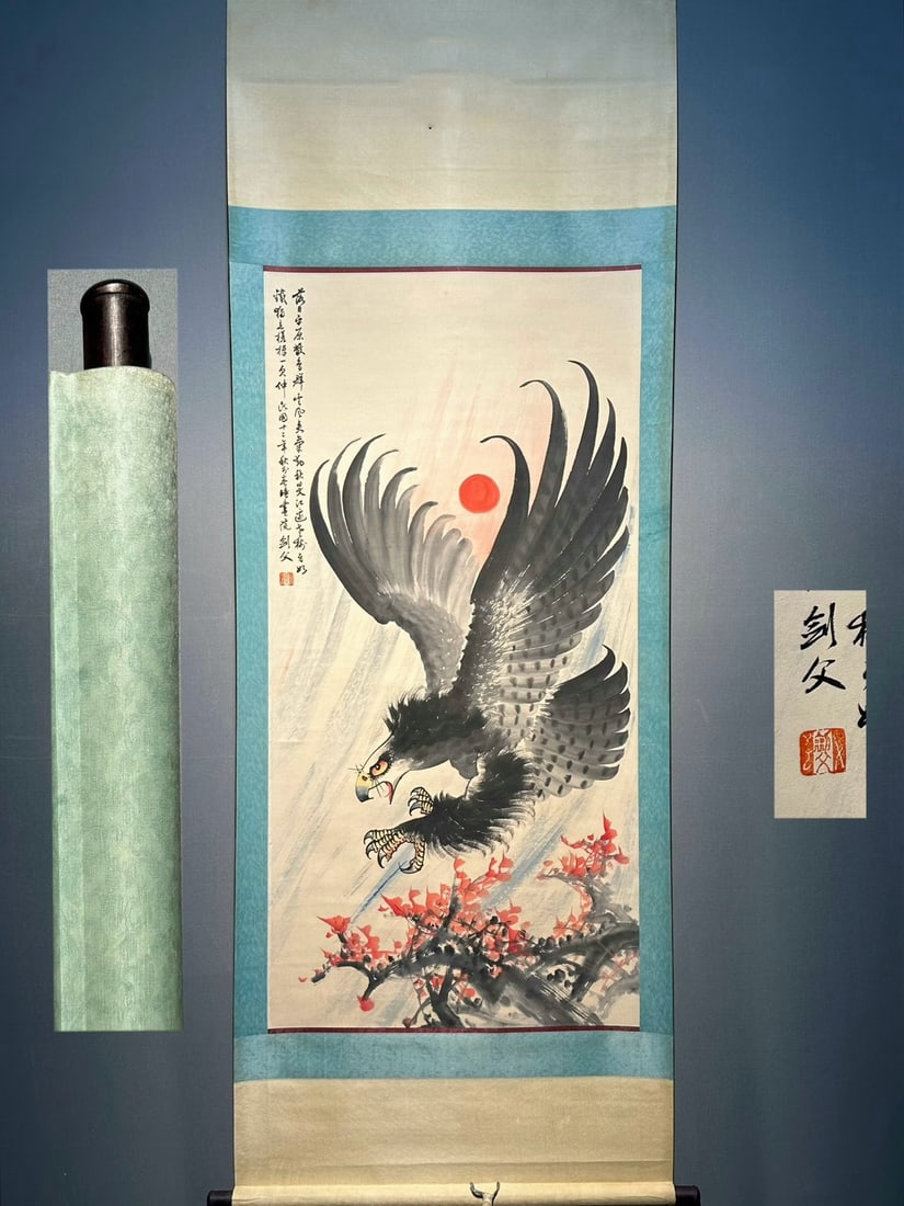 Chinese scroll painting Gao Jianfu: Size: Height 138 cm - Width 68 cm |Materials: Silk and Paper |Style Dynasty: Qing Dynasty |Inscription: Gao Jianfu |Object: Scroll|Gao Jianfu's exquisite paper hand drawn pine eagle painting, Gao Jian