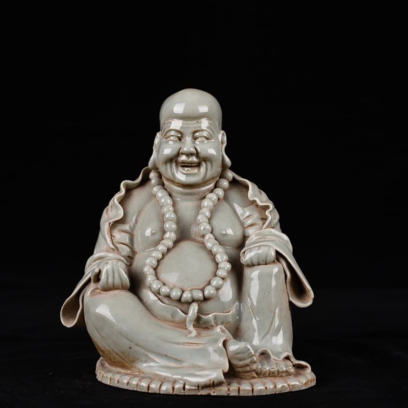 An Exquisite Chinese Hutian kiln shadow celadon Arhat Buddha statue (1 of 9)