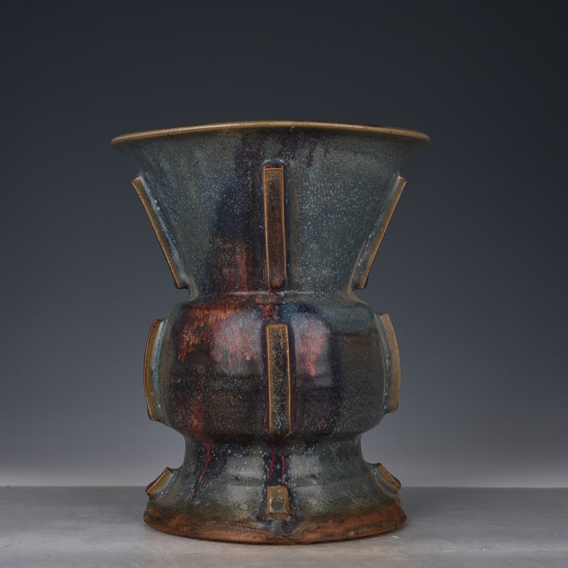 An Exquisite Chinese Jun kiln obsidian glaze halberd vase: Size: Height 28 cm - Width 24 cm |Materials: Porcelain |Style Dynasty: Song Dynasty |Attribution: 10th-c |Object: vase