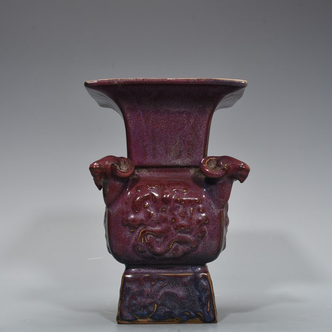 An Exquisite Chinese Jun kiln rose purple glaze four-goat square statue: Size: Height 24.5 cm - Width 17 cm |Materials: Porcelain |Style Dynasty: Song Dynasty |Attribution: 10th-c |Object: statue