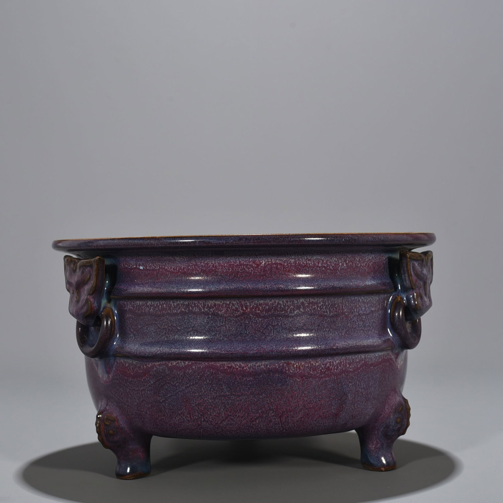 An Exquisite Chinese Jun kiln rose purple glaze dazzling pattern three-legged Burner (1 of 9)