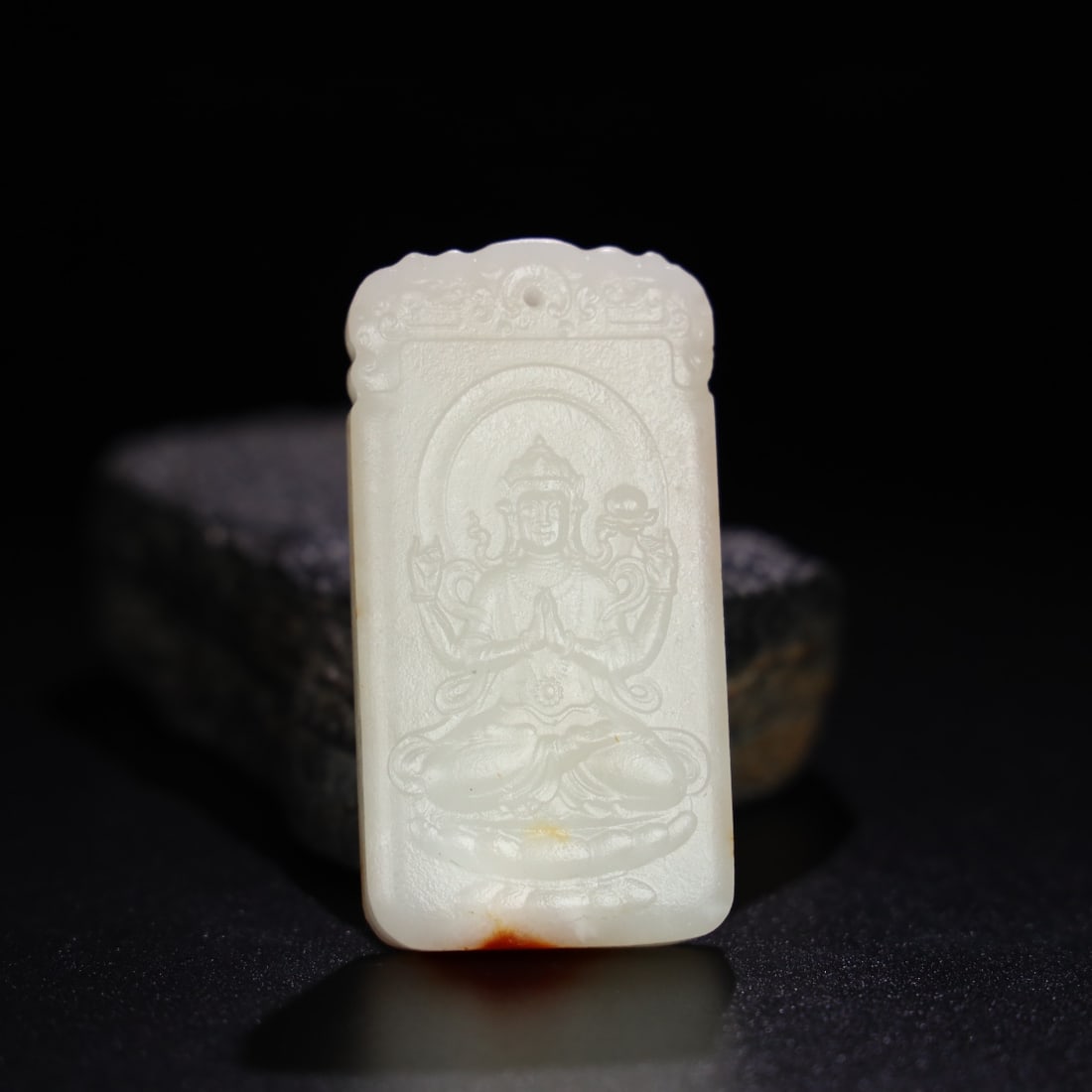 Chinese Natural Jade Carved Tablet: Size: Width 7.6 cm - Height 3.9 cm |Materials: Jade |Time Period: Qing dynasty |Manufactured Date: Qianlong Period |Object: Tablet