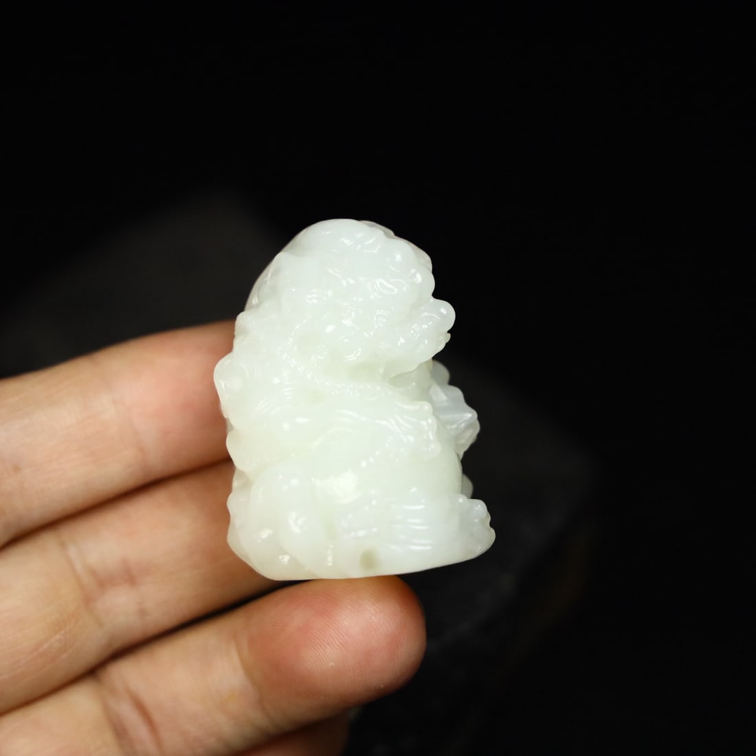 Chinese Natural Jade Carved Lucky Lion: Size: Height 4.5 cm - Width 3.5 cm |Materials: Jade |Time Period: Qing dynasty |Manufactured Date: Qianlong Period |Object: Lucky Lion