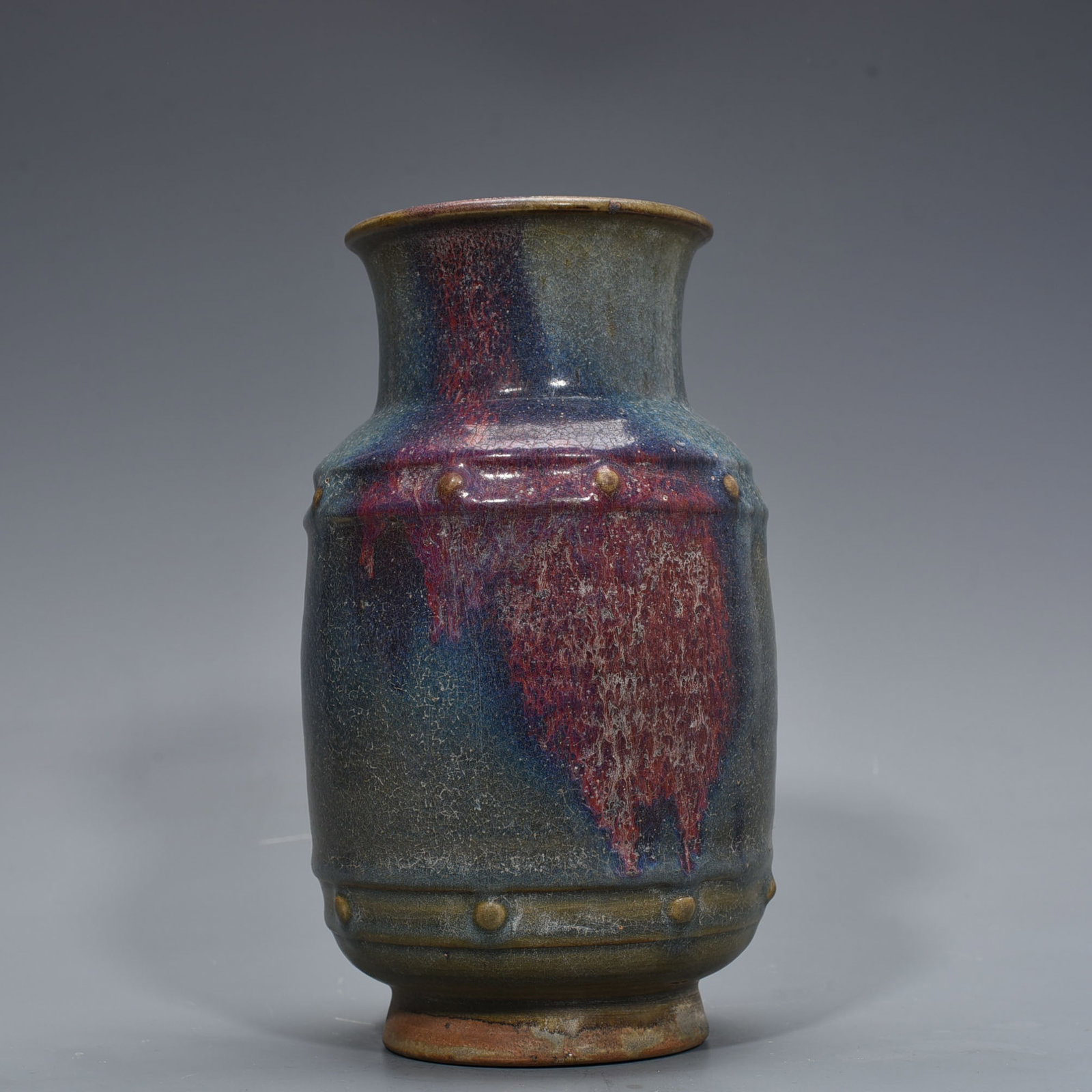 An Exquisite Chinese Jun Kiln Variable Glaze Drum Nail Vase: Size: Height 25 cm - Width 13 cm |Materials: Porcelain |Style Dynasty: Song Dynasty |Attribution: 10th-c |Object: vase
