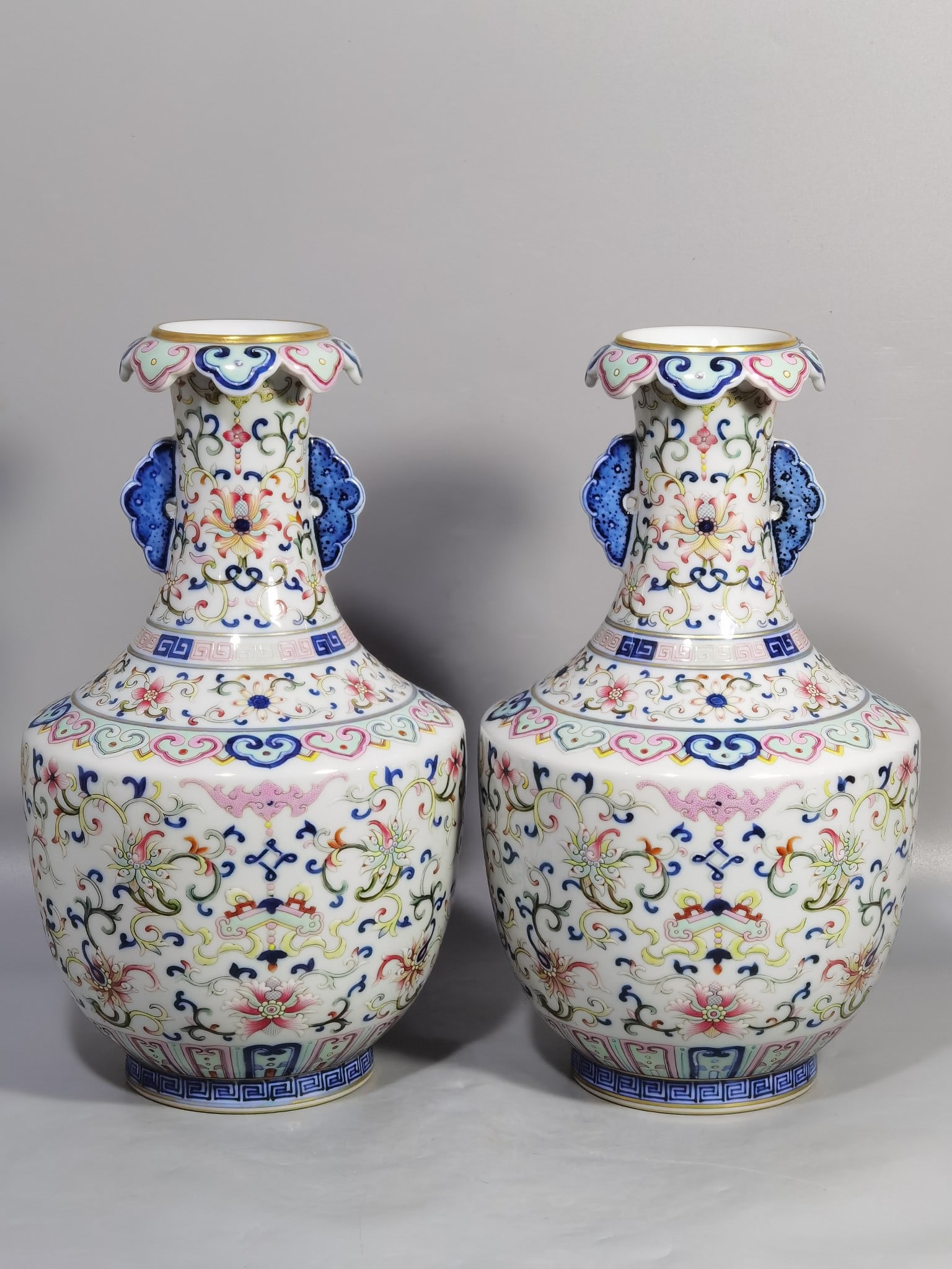 An Exquisite Chinese blue and white pastel color blessing and longevity twining lotus pattern: Size: Height 26 cm - Width 15 cm |Materials: Porcelain |Style Dynasty: Qing dynasty |Inscription: Qianlong Mark |Object: vase