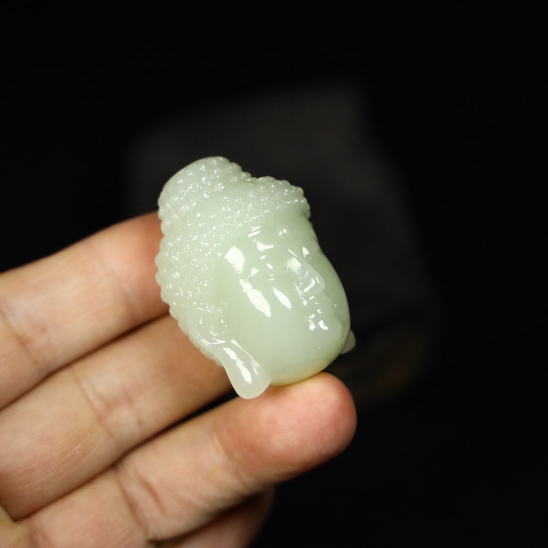 Chinese Natural Jade Carved Buddha head: Size: Height 4.2 cm - Width 3.1 cm |Materials: Jade |Time Period: Qing dynasty |Manufactured Date: Qianlong Period |Object: Buddha head