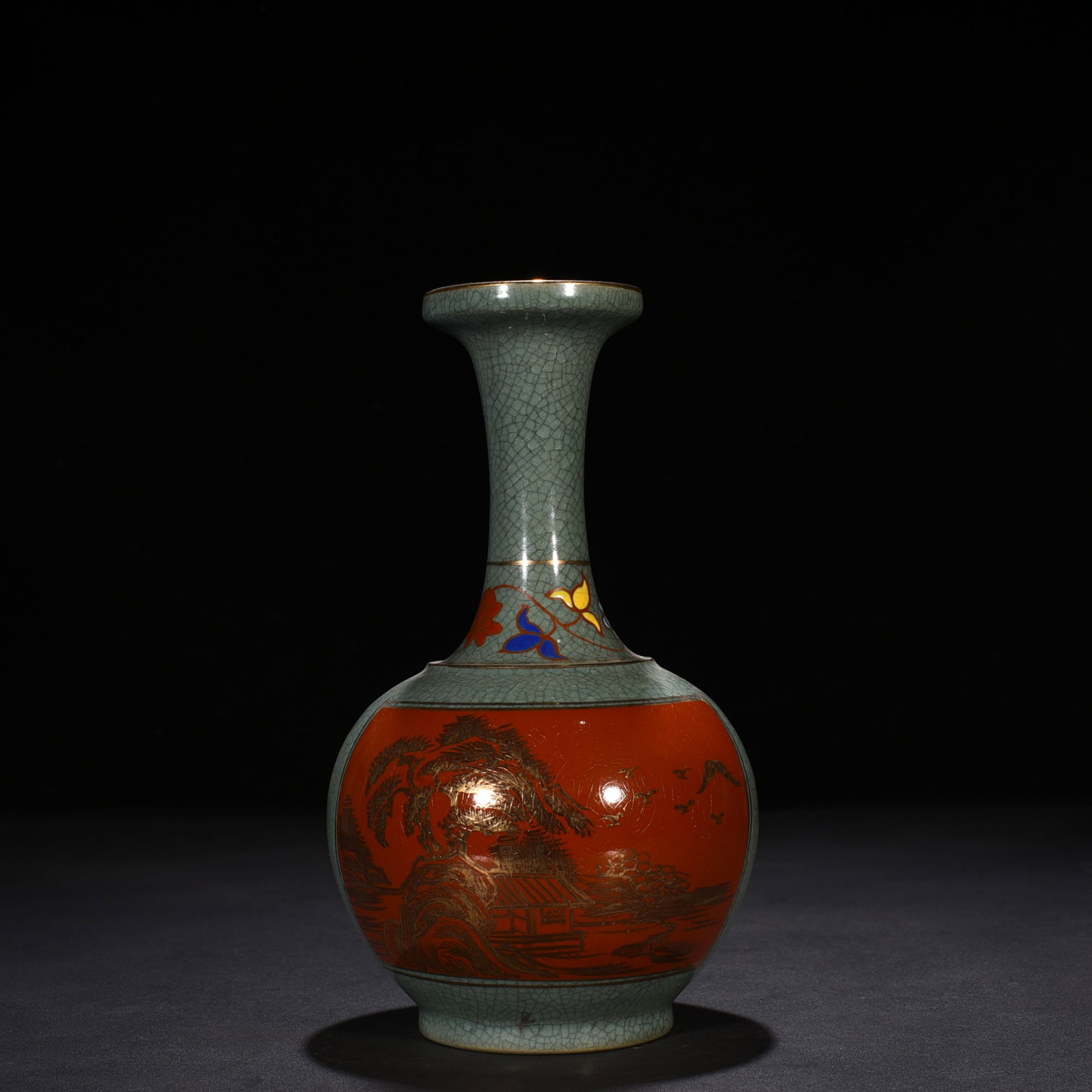 An Exquisite Chinese Ru kiln azure-glazed plate-mouth vase: Size: Height 25 cm - Width 14 cm |Materials: Porcelain |Style Dynasty: Song dynasty |Attribution: 10th-c |Object: vase