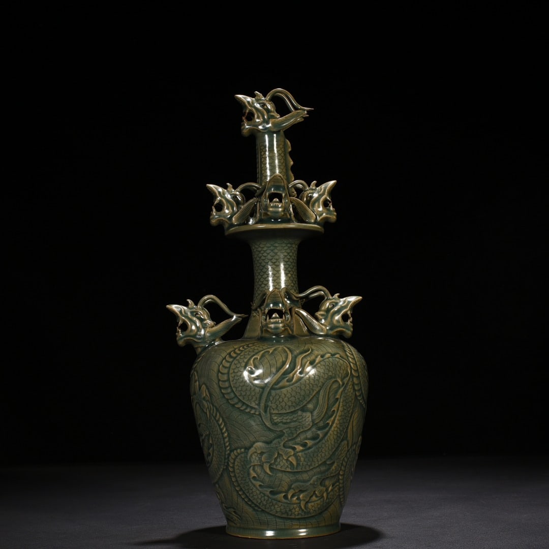 An Exquisite Chinese Goryeo celadon carved Kowloon pure vase: Size: Height 42 cm - Width 18 cm |Materials: Porcelain |Style Dynasty: Song dynasty |Attribution: 10th-c |Object: vase