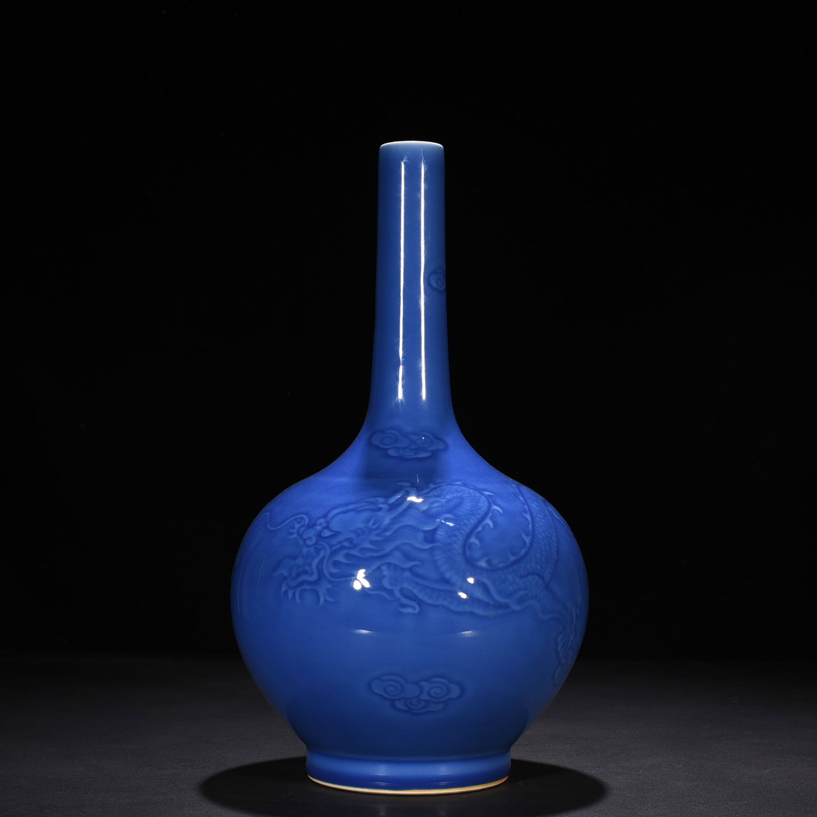 An Exquisite Chinese sky blue glaze engraved dragon pattern bile vase: Size: Height 41 cm - Width 23 cm |Materials: Porcelain |Style Dynasty: Qing dynasty |Inscription: Qianlong Mark |Object: vase