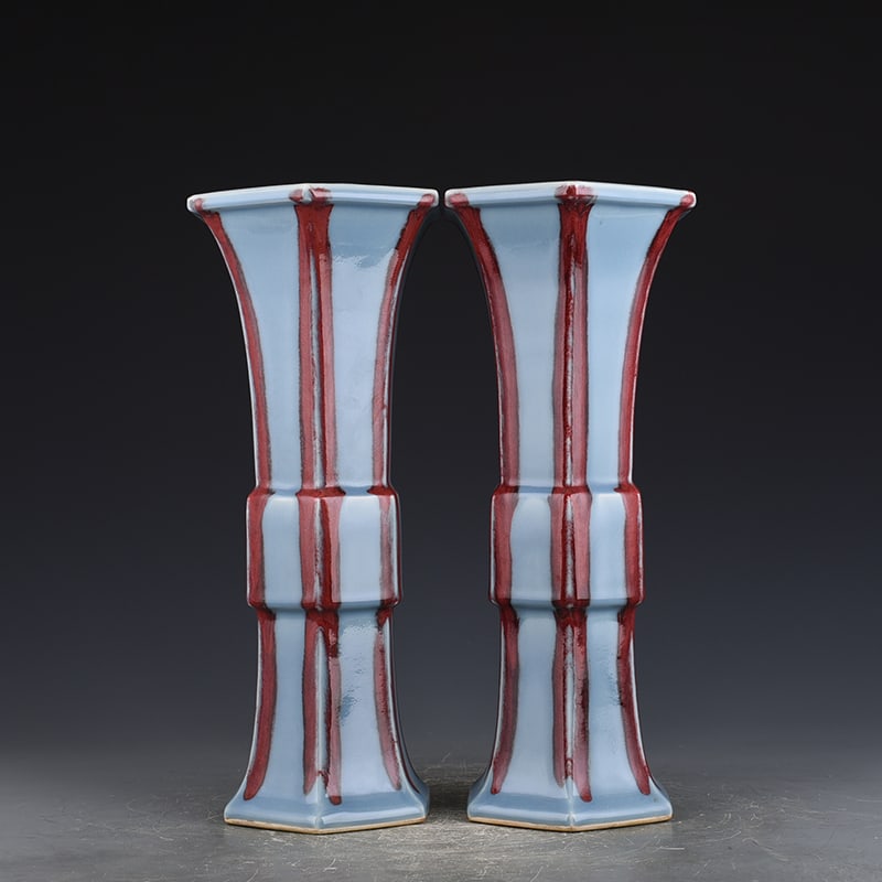 An Exquisite Chinese sky blue glaze sacrificial red six-sided flower goblet: Size: Height 40 cm - Width 19 cm |Materials: Porcelain |Style Dynasty: Qing dynasty |Inscription: Qianlong Mark |Object: flower goblet