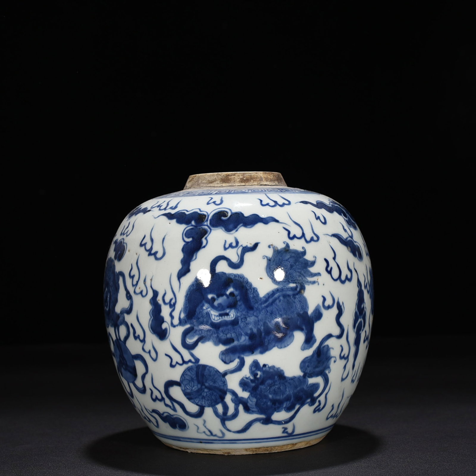 An Exquisite ChineseBlue and White Lion Rolling Hydrangea Jar (1 of 6)