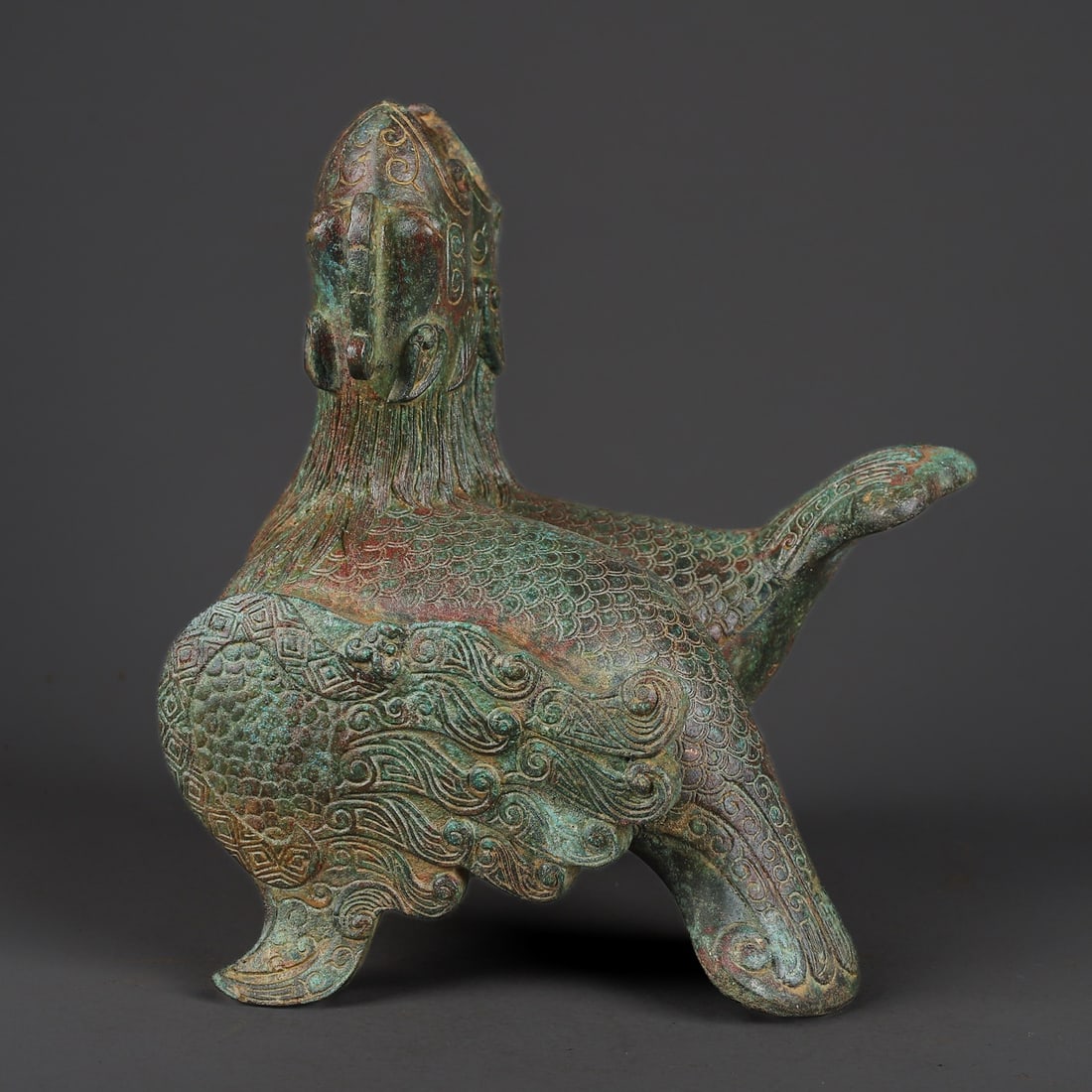 An Exquisite Chinese Bronze Mandarin Duck Beast Statue: Size: Height 26 cm - Width 22 cm |Materials: Bronze |Dynasty: zhou dynasty |Attribution: 700-BC |Object: Bell