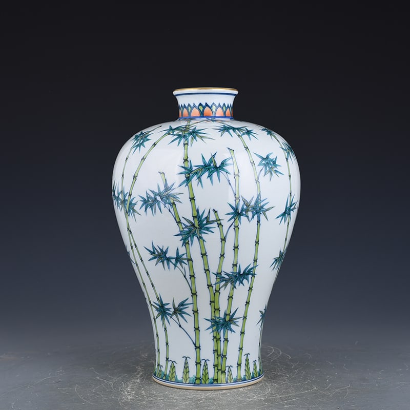 An Exquisite Chinese Doucai Bamboo Pattern Plum Vase: Size: Height 33 cm - Width 21 cm |Materials: Porcelain |Dynasty: Qing dynasty |Inscription: Yongzheng Mark |Object: plum vase