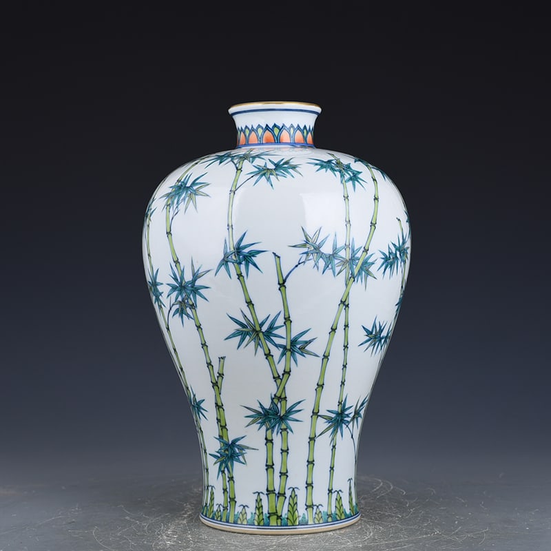An Exquisite Chinese Doucai Bamboo Pattern Plum Vase - 4