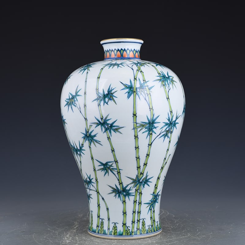 An Exquisite Chinese Doucai Bamboo Pattern Plum Vase - 8