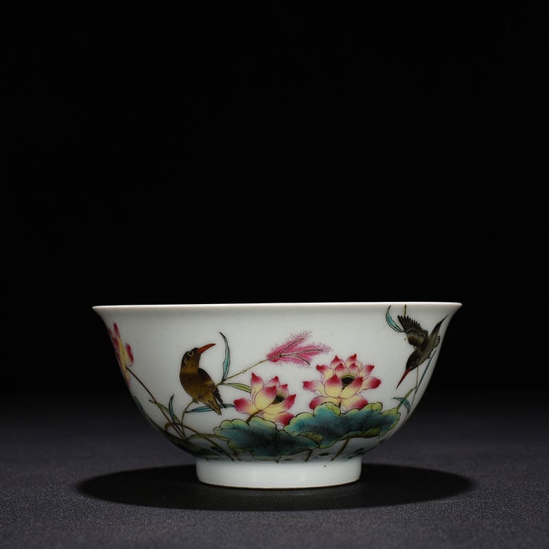 An Exquisite Chinese pastel lotus flower and bird pattern bowl: Size: Width 15 cm - Height 7 cm |Materials: Porcelain |Dynasty: Qing dynasty |Inscription: Yongzheng Mark |Object: bowl
