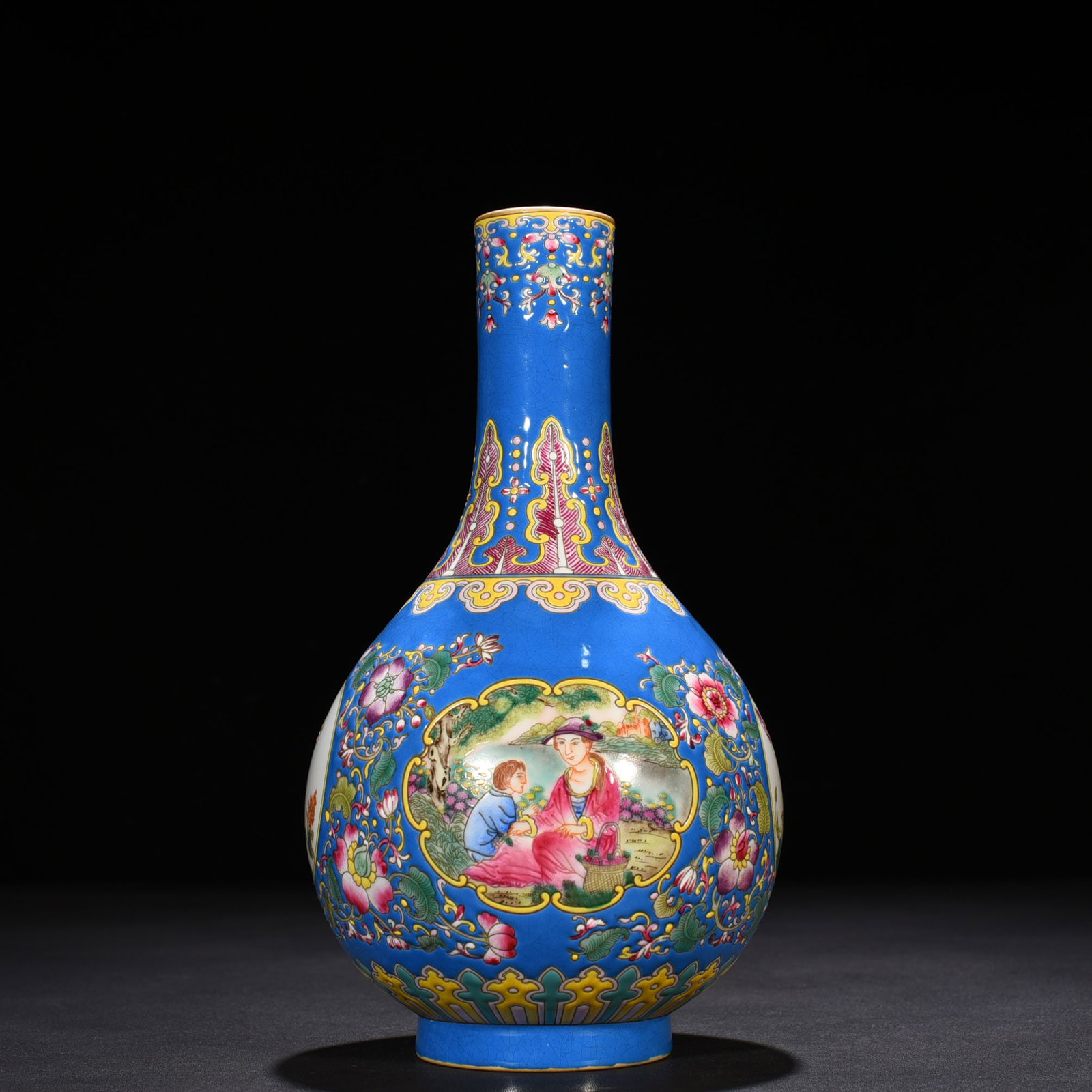 An Exquisite Chinese blue ground enamel window vase: Size: Height 26 cm - Width 14 cm |Materials: Porcelain |Dynasty: Qing dynasty |Inscription: Yongzheng Mark |Object: vase