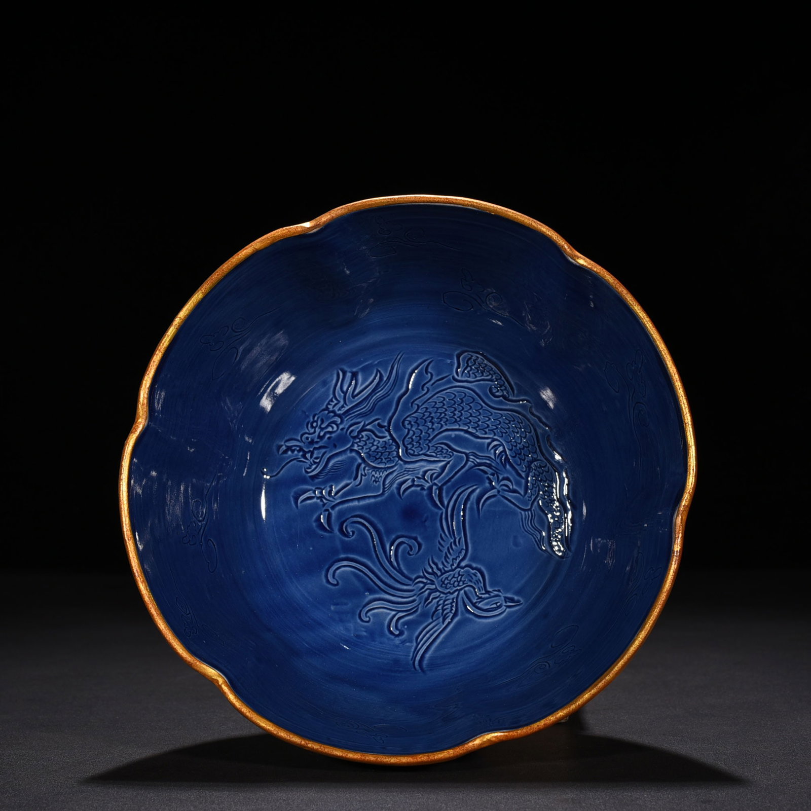 An Exquisite Chinese Ding kiln official style blue glaze mouth bowl: Size: Height 8.5 cm - Widthh 19 cm Materials: Porcelain Dynasty: Song Dynasty Attribution: 10th-C period Object: bowl