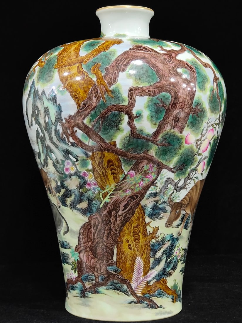 An Exquisite Chinese Five Cows Plum Vase: Size: Height 45 cm - Width 30 cm Materials: Porcelain Dynasty: Qing dynasty Inscription: Qianlong Mark Object: vase