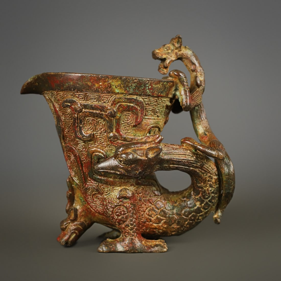 An Exquisite Chinese Bronze Dragon and Phoenix Cup (1 of 10)
