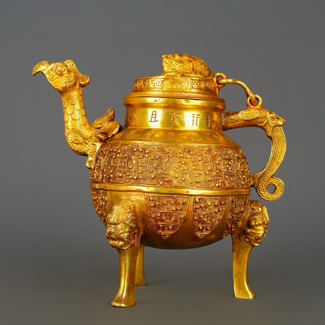 An Exquisite Chinese Bronze and real gold three legged kettle (1 of 10)