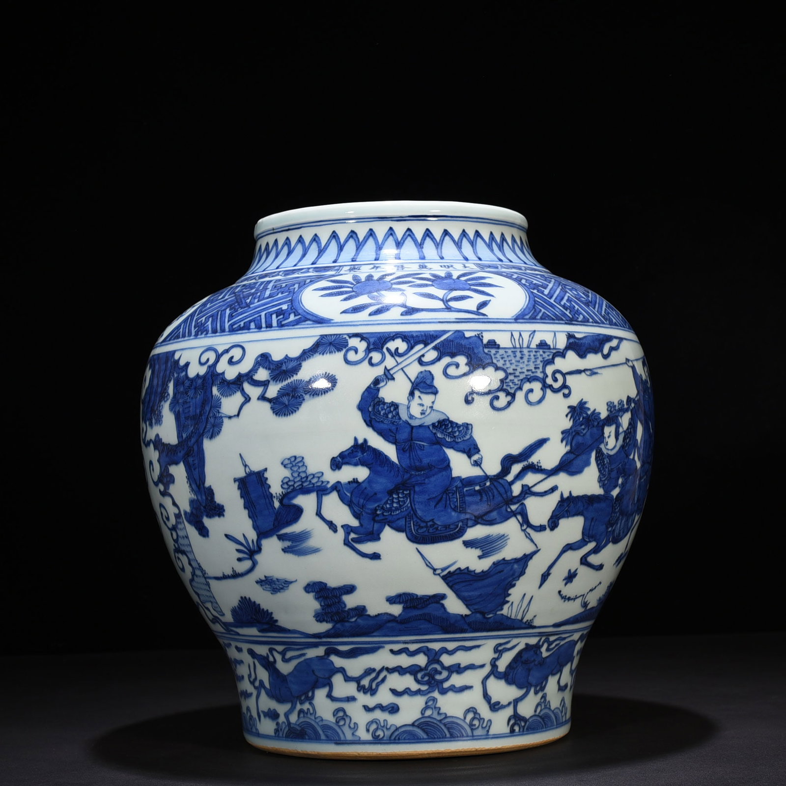 An Exquisite Chinese blue and white war general jar: Size: Height 37 cm - Widthh 33 cm Materials: Porcelain Dynasty: Ming Dynasty Attribution: Wanli Mark Object: jar