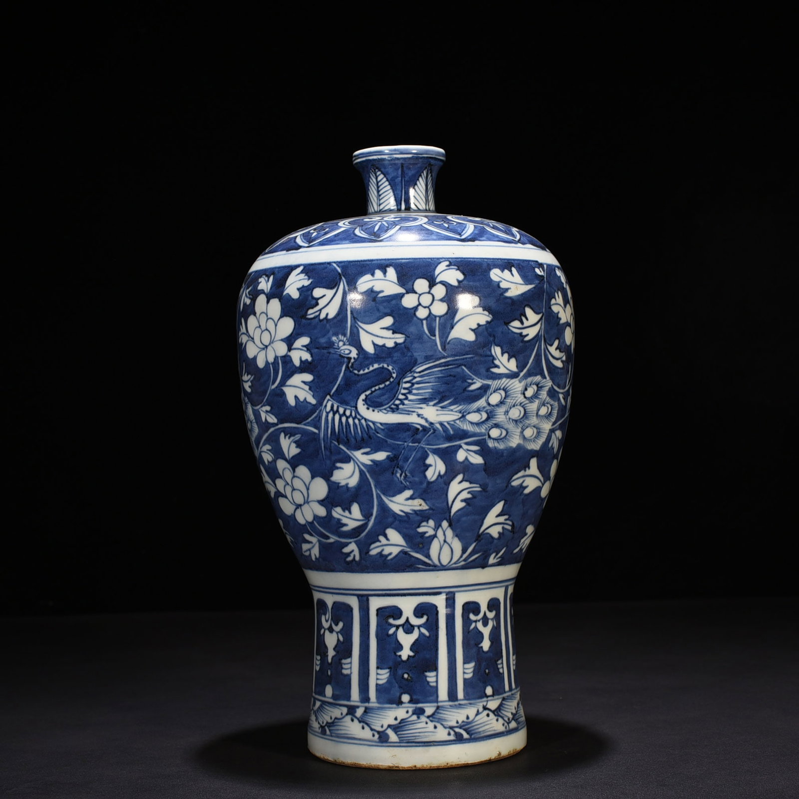 An Exquisite Chinese blue and white blue ground plum vase: Size: Height 35 cm - Widthh 18 cm Materials: Porcelain Dynasty: Ming Dynasty Attribution: Wanli Mark Object: vase
