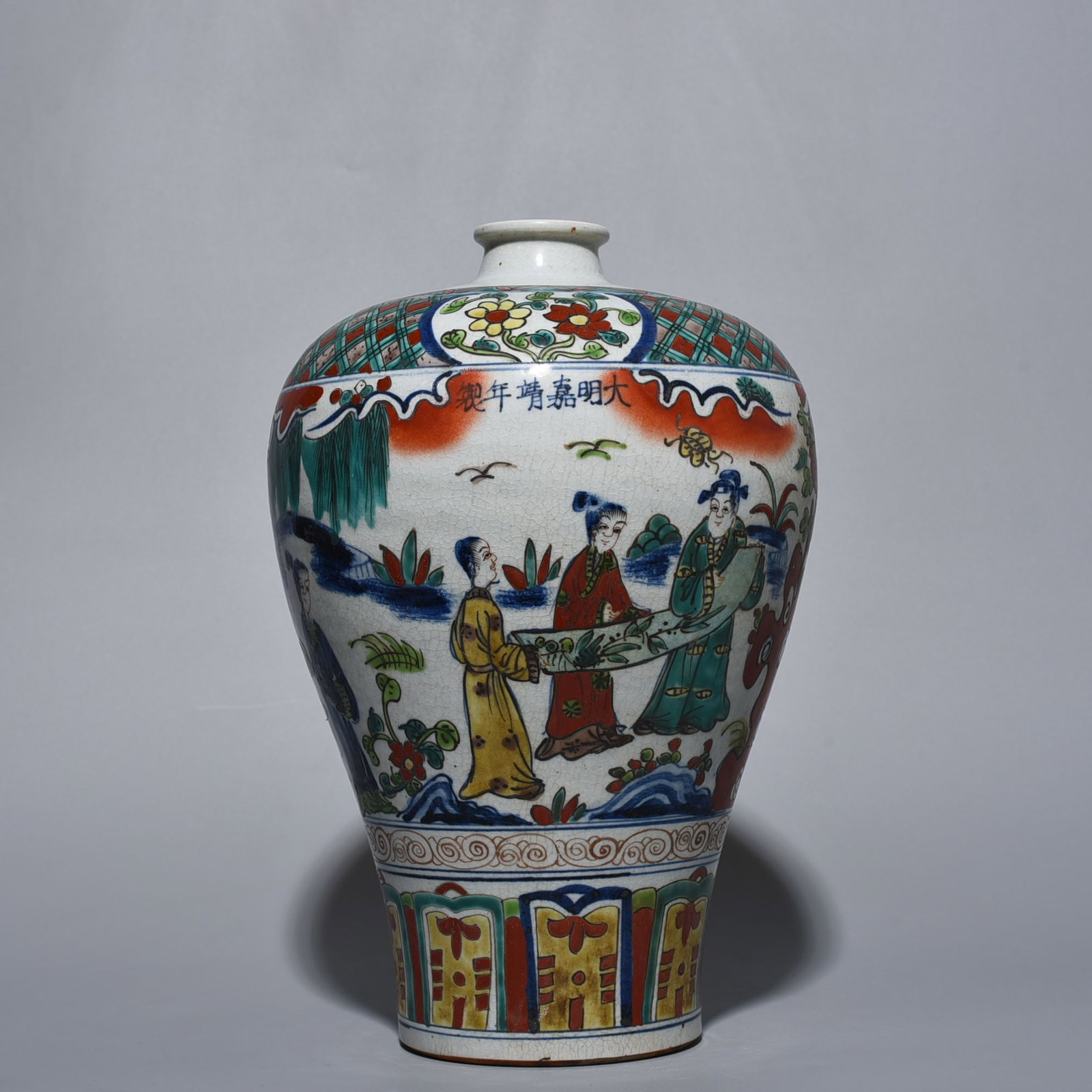 An Exquisite Chinese blue and white colorful plum vase: Size: Height 30 cm - Widthh 18 cm Materials: Porcelain Dynasty: Ming Dynasty Attribution: Jiajing Mark Object: vase