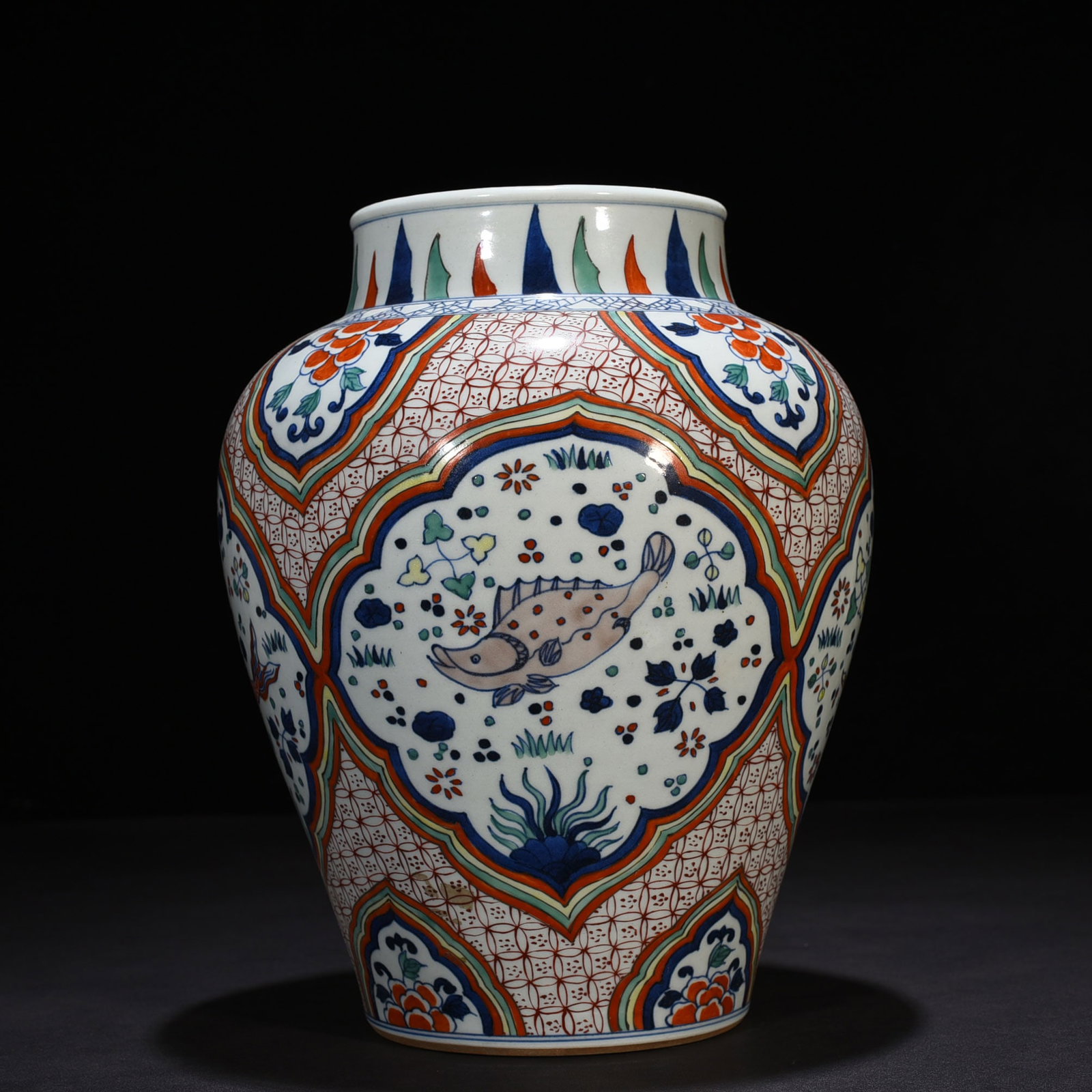 An Exquisite Chinese blue and white colorful jar: Size: Height 30 cm - Widthh 22 cm Materials: Porcelain Dynasty: Ming Dynasty Attribution: Jiajing Mark Object: jar
