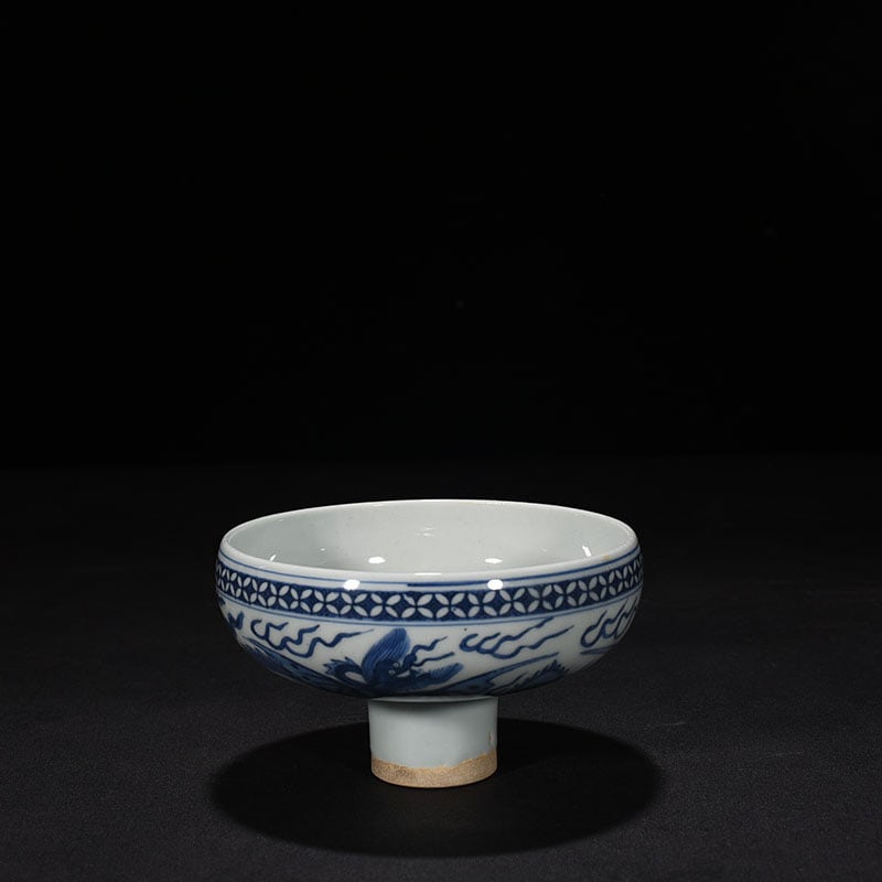 An Exquisite Chinese blue and white Yongbao Kangning tall bowl: Size: Height 7.5 cm - Widthh 13 cm Materials: Porcelain Dynasty: Ming Dynasty Attribution: Jiajing Mark Object: bowl