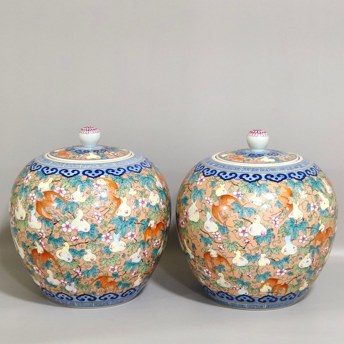 An Exquisite Chinese Duozi Duofu tea jar: Size: Height 20 cm - Width 17 cm Materials: Porcelain Dynasty: Qing dynasty Inscription: Qianlong Mark Object: jar