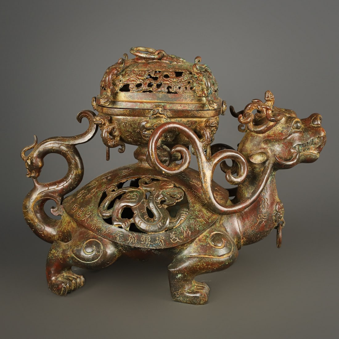 An Exquisite Chinese Bronze dragon turtle incense burner (1 of 10)
