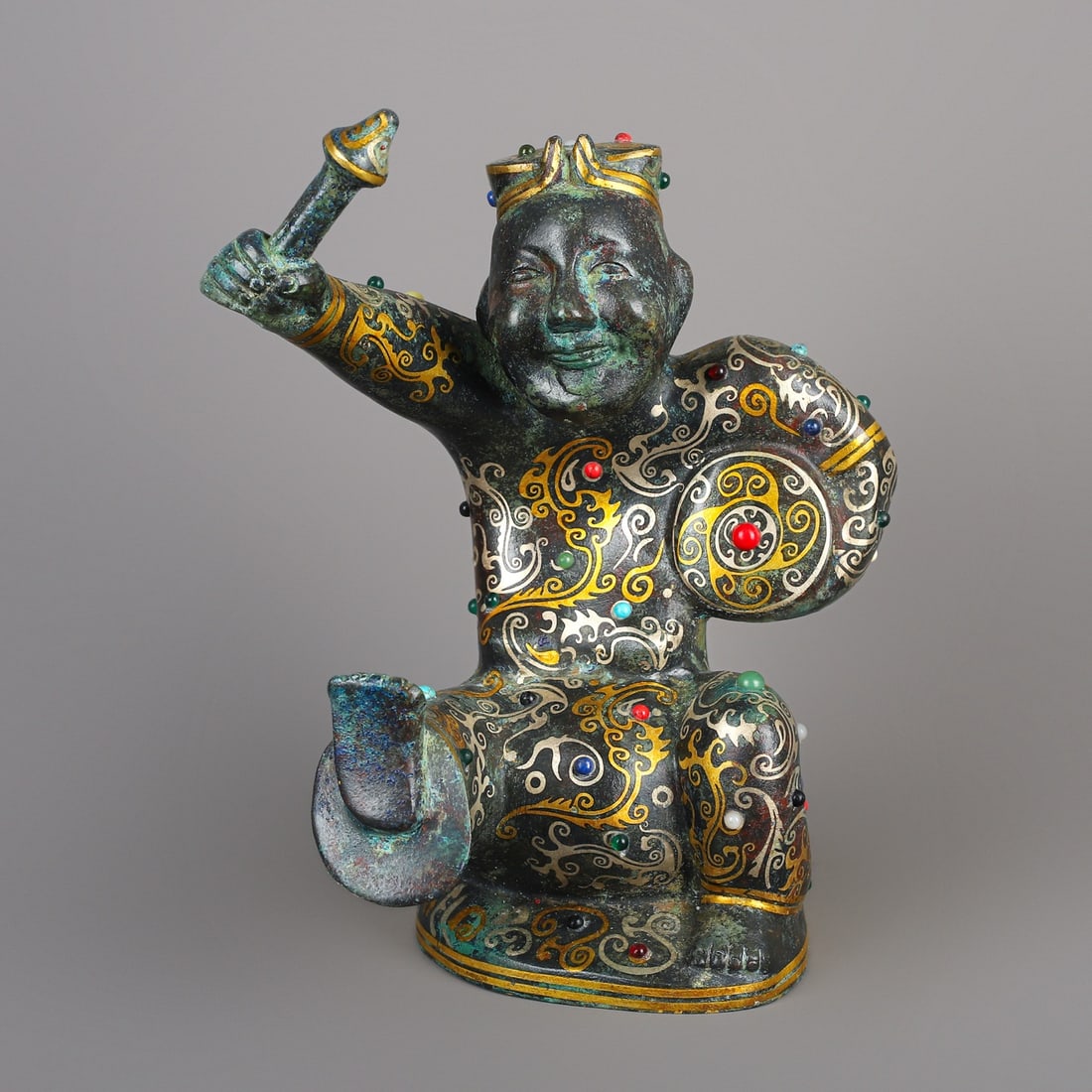An Exquisite Chinese Bronze and gold inlaid drum figurine: Size: Height 24 cm - Width 18 cm Materials: Bronze Dynasty: Han dynasty Attribution: 1st to 3rd-C Object: Bell