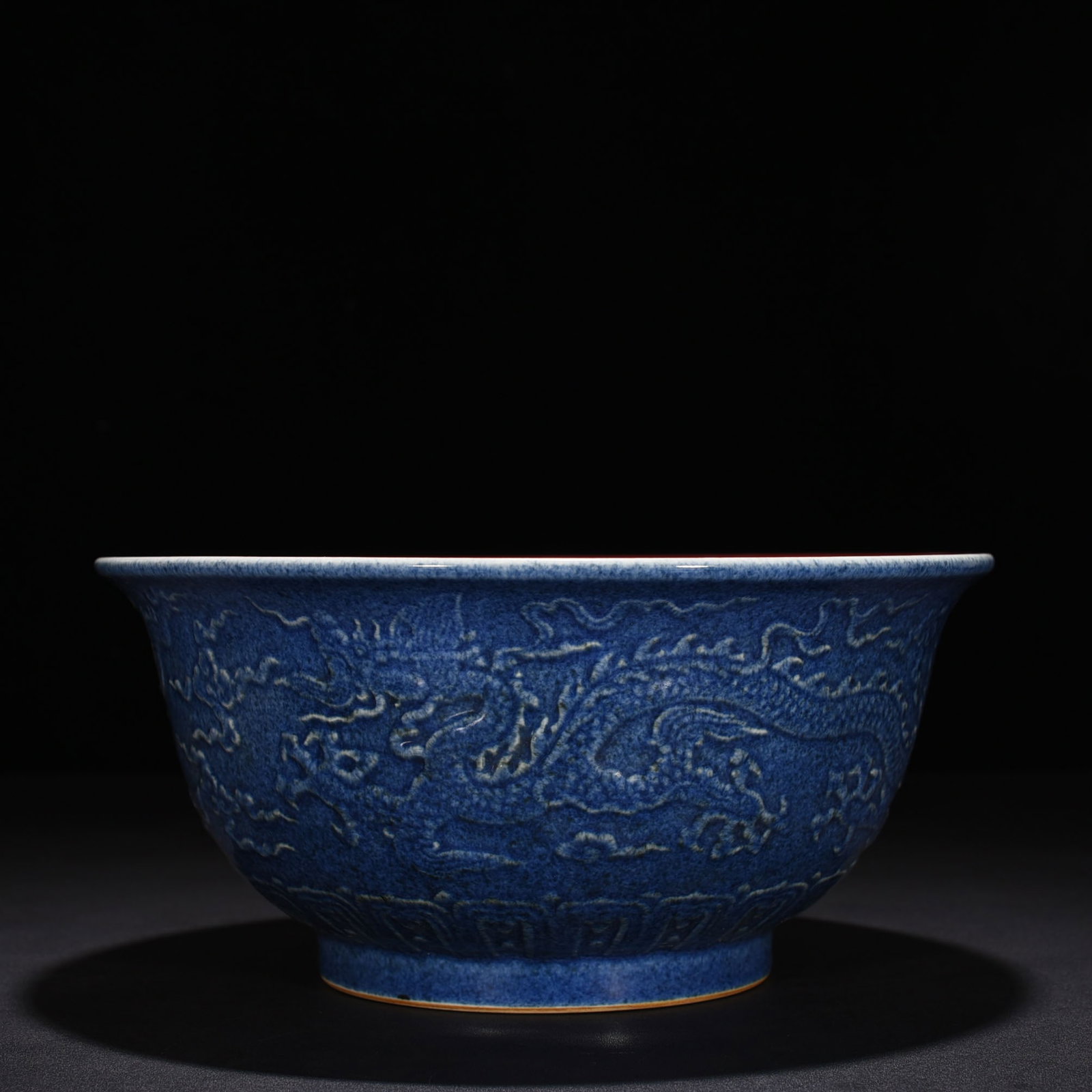 An Exquisite Chinese blue glaze red carved bowl: Size: Height 13 cm - Widthh 28 cm Materials: Porcelain Dynasty: Ming Dynasty Attribution: Xuande Mark Object: bowl