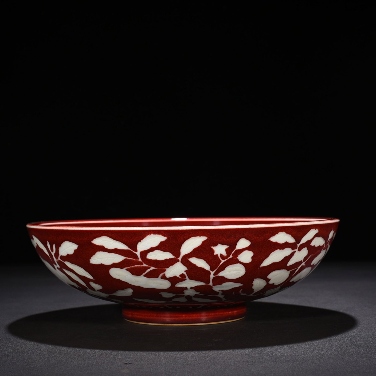 An Exquisite Chinese red glaze dice bowl: Size: Height 9 cm - Widthh 29 cm Materials: Porcelain Dynasty: Ming Dynasty Attribution: Xuande Mark Object: bowl