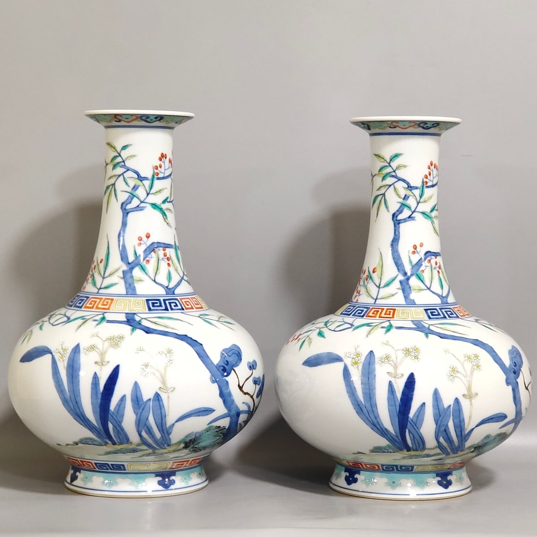 An Exquisite Chinese doucai narcissus flat-bellied vase: Size: Height 27 cm - Width 17 cm Materials: Porcelain Dynasty: Qing dynasty Inscription: Qianlong Mark Object: vase