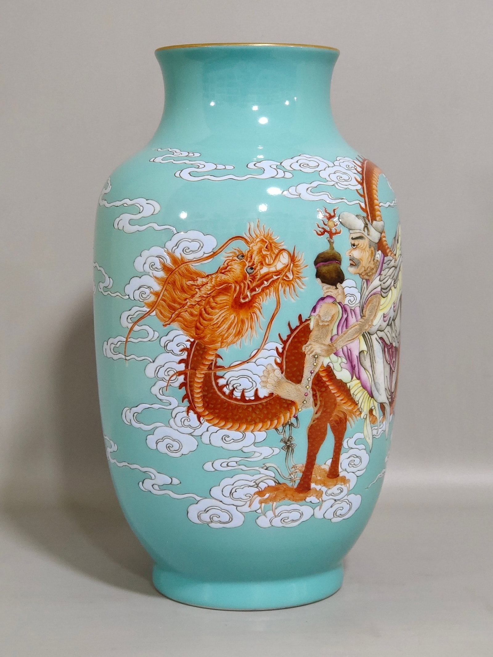 An Exquisite Chinese turquoise green character story lantern vase: Size: Height 24.5 cm - Width 14 cm Materials: Porcelain Dynasty: Qing dynasty Inscription: Qianlong Mark Object: vase