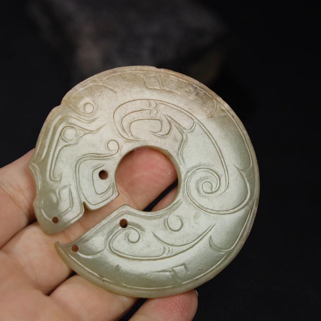 An Exquisite Chinese Natural Jade Carved Dragon Pendant: Size: Width 7.3 cm - Height 0.5 cm Materials: Jade Dynasty: Qing dynasty Attribution: Qianlong Period Object: dragon pendant
