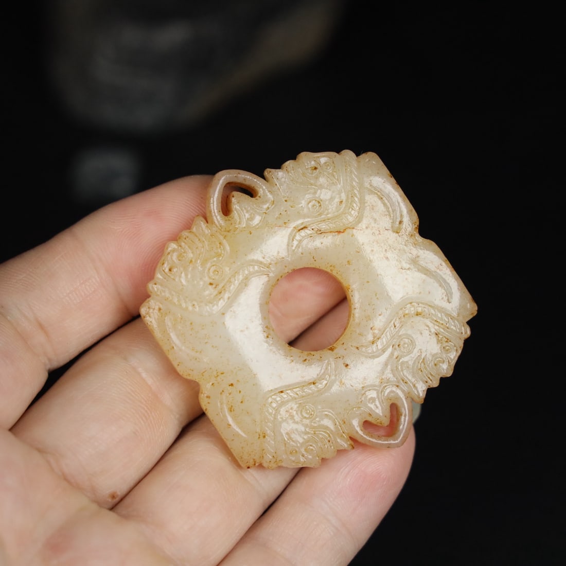 An Exquisite Chinese Natural Jade Carved Pendant: Size: Width 5.4 cm - Height 4.8 cm Materials: Jade Dynasty: Qing dynasty Attribution: Qianlong Period Object: Pendant