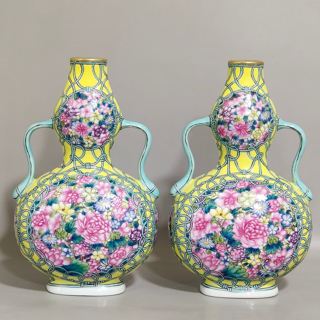 An Exquisite Chinese lemon yellow glaze open window gourd vase (1 of 9)