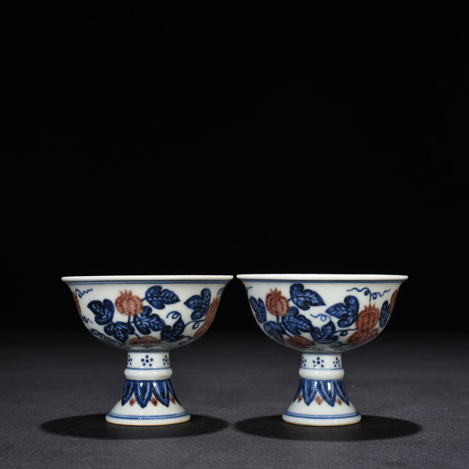 An Exquisite Chinese blue and white underglaze red goblet: Size: Height 7 cm - Widthh 8 cm Materials: Porcelain Dynasty: Ming dynasty Attribution: Xuande Object: goblet