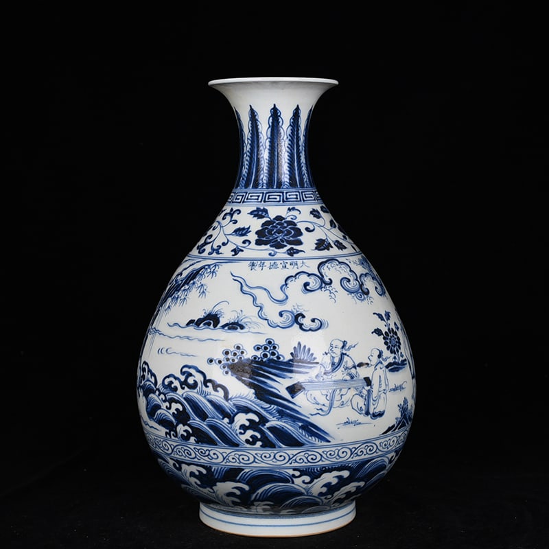 An Exquisite Chinese blue and white jade pot spring vase: Size: Height 39 cm - Widthh 25 cm Materials: Porcelain Dynasty: Ming dynasty Attribution: Xuande Object: vase