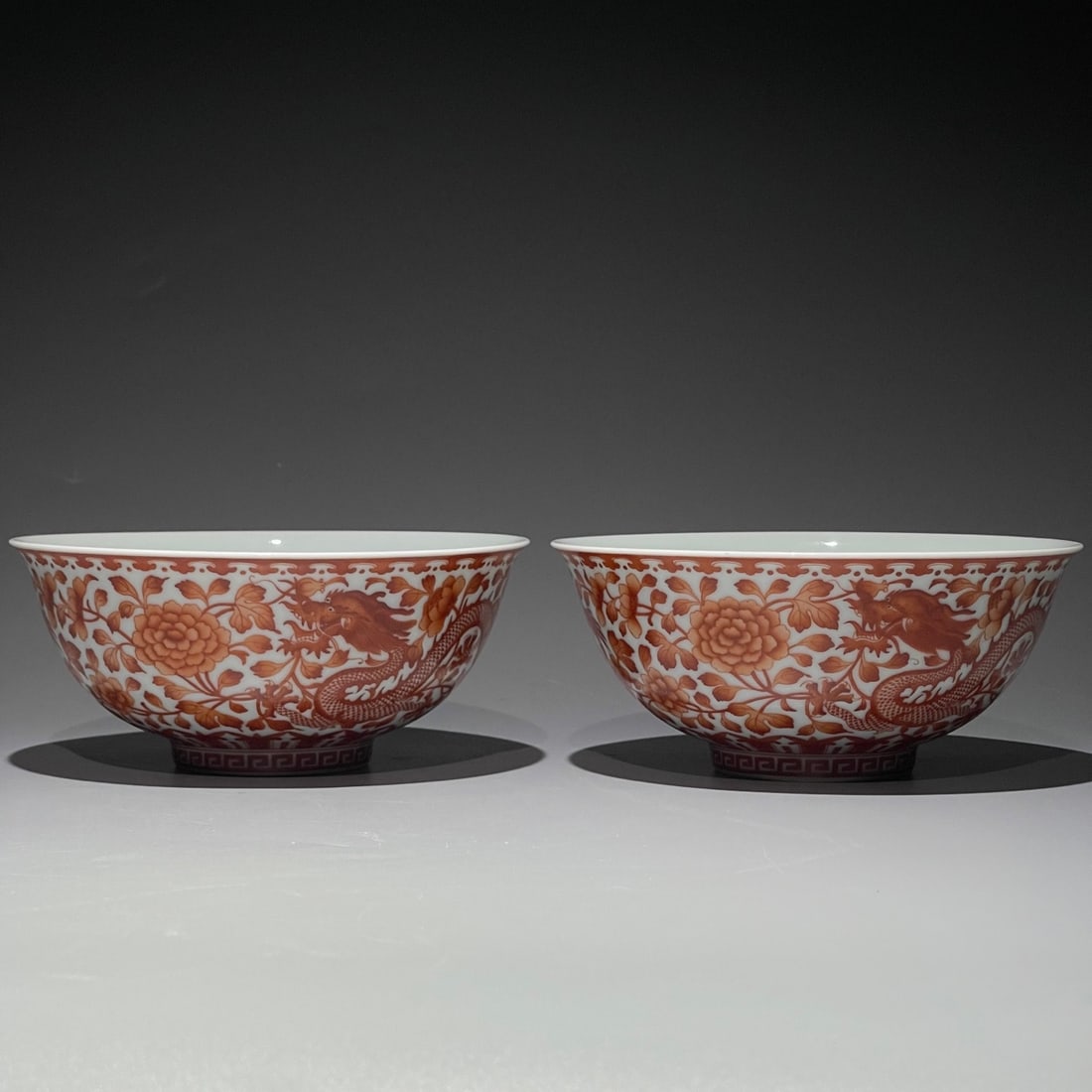An Exquisite Chinese red dragon and phoenix with peony pattern Porcelain bowl: Size: Width 14.5 cm - Height 6.5 cm Materials: Porcelain Dynasty: Qing dynasty Attribution: Daoguang Period Object: Bowl
