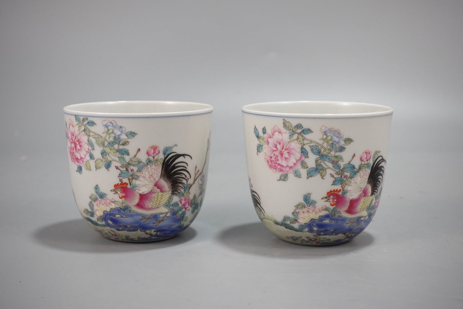 An Exquisite Chinese Famille Rose Pastel rooster and flower chicken Porcelain cup (1 of 9)