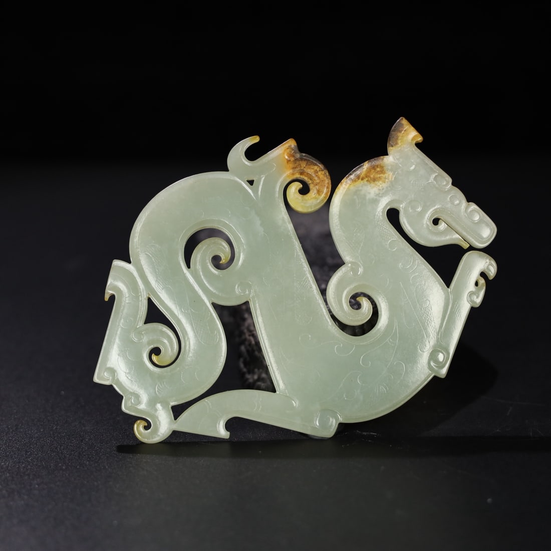 Chinese Natural Jade Carved Dragons Pendant: Size: Width 12.6 cm - Height 9.2 cm Materials: Jade Dynasty: Qing dynasty Attribution: Qianlong Period Object: dragon pendant