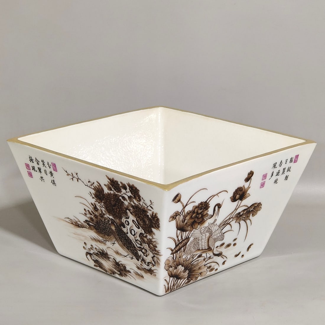 An Exquisite Chinese enamel ink color poem with four seasons flowersAnd four square brush wash (1 of 9)