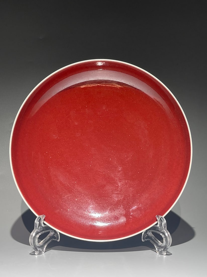 An Exquisite Chinese official kiln sacrificial red glaze Porcelain dish: Size: Width 23.8 cm - Height 4.7 cm Materials: Porcelain Dynasty: Qing dynasty Attribution: Qianlong Period Object: Dish