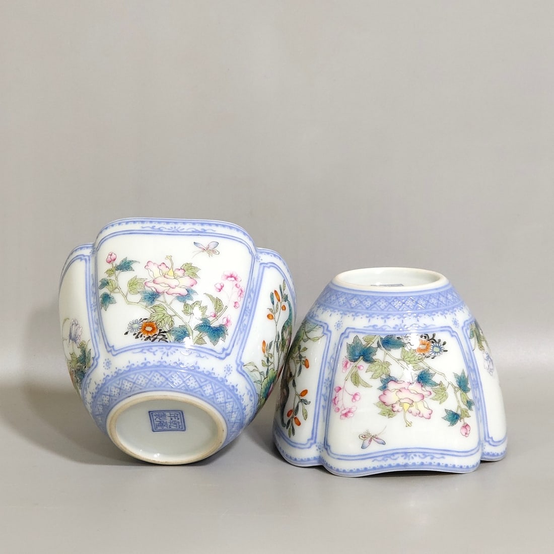 An Exquisite Chinese enamel green-edged window four-season flower cup: Size: Width 7.8 cm - Height 5.8 cm Materials: Porcelain Dynasty: Qing dynasty Inscription: Qianlong Mark Object: cup