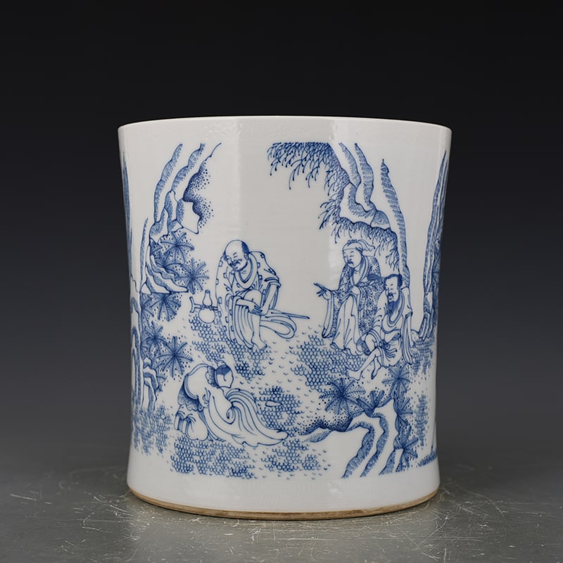 An Exquisite Chinese blue and white figure brush holder (1 of 9)