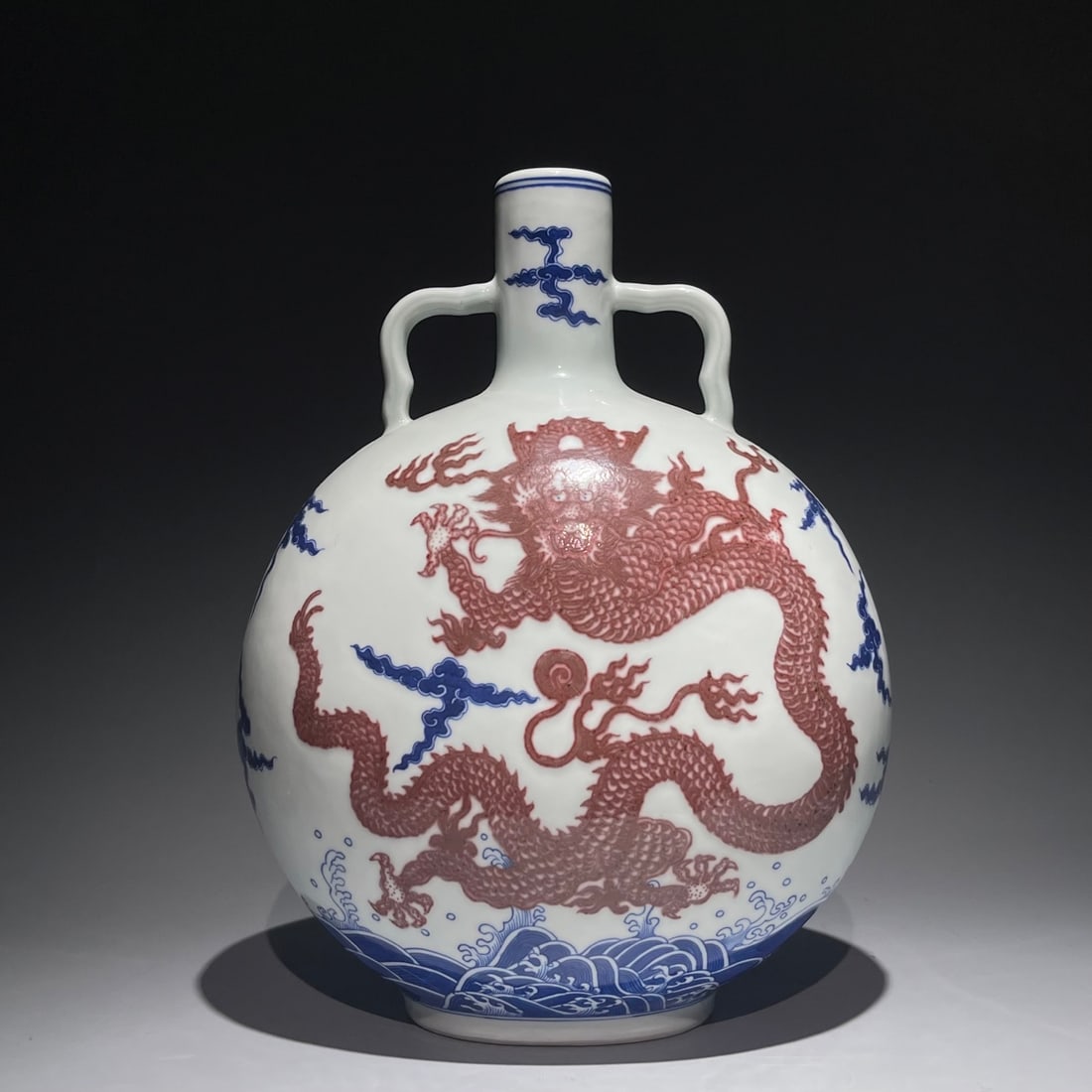 An Exquisite Chinese blue and white underglaze red sea water cloud and dragon pattern Porcelain vase: Size: Height 32 cm - Width 24 cm Materials: Porcelain Dynasty: Qing dynasty Attribution: Qianlong Period Object: Vase